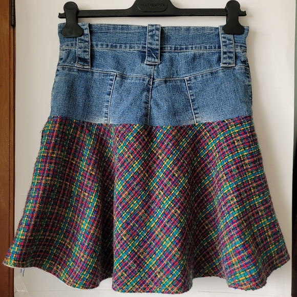 Y2K Mall Goth Punk Grunge Denim And Plaid Tweed Corset Waist Miniskirt Medium - Picture 6 of 12